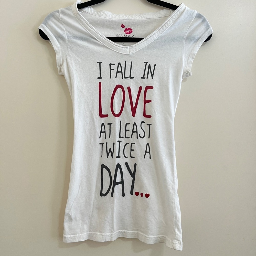 Miley Cyrus Women Graphic V Neck Top Medium White Long Fitted Love Y2K Concert